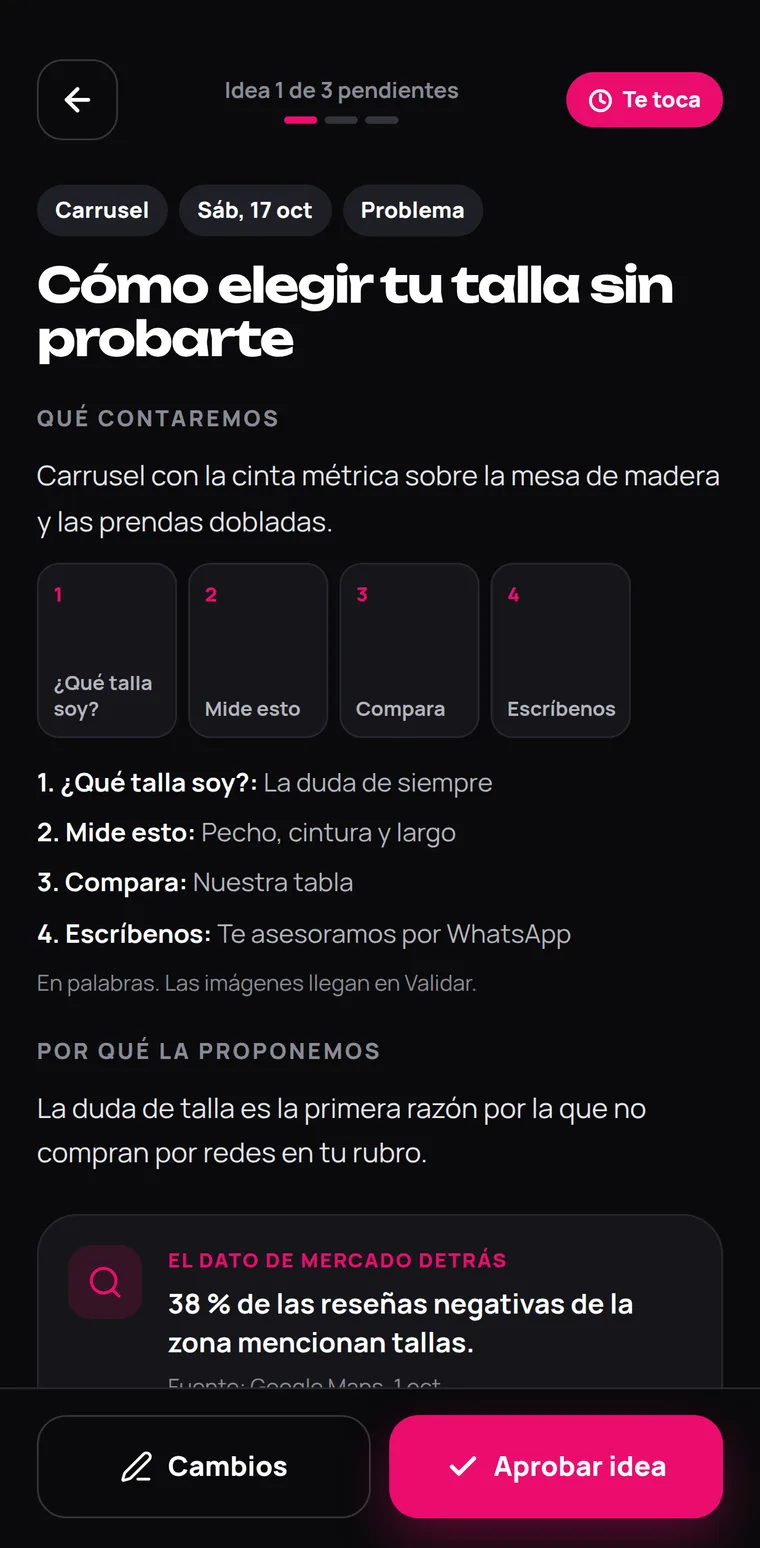 Una idea del plan con el dato de mercado que la respalda